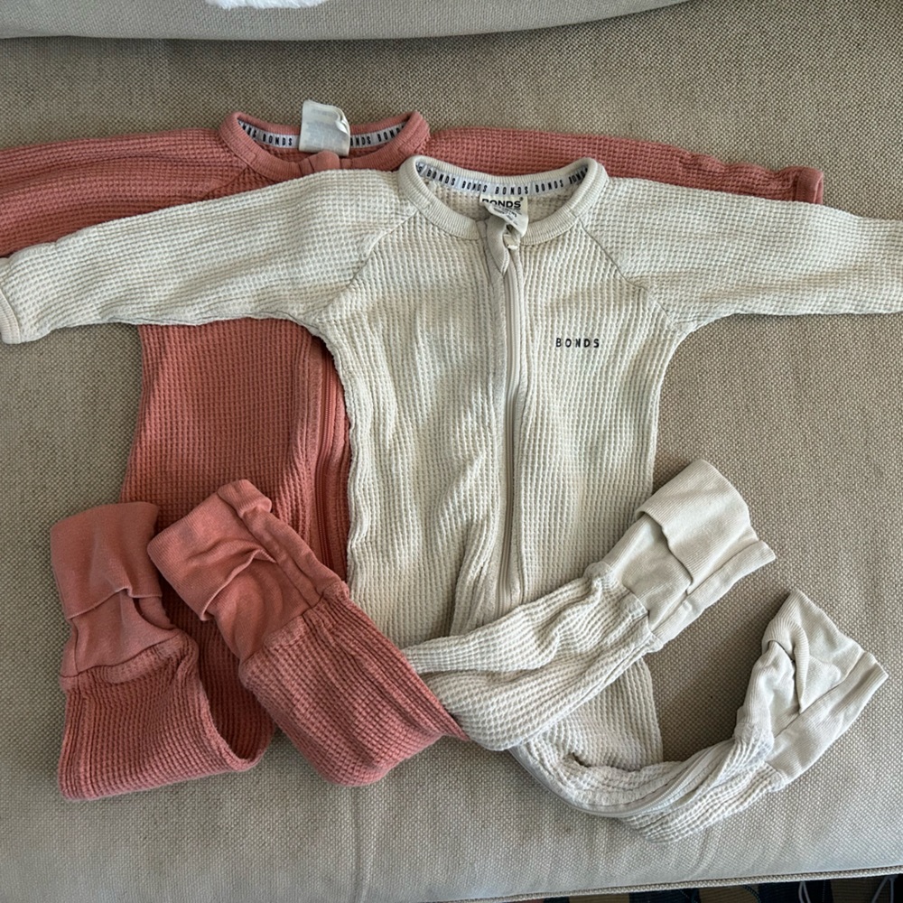 Bonds Cream and Pink Footies One Piece